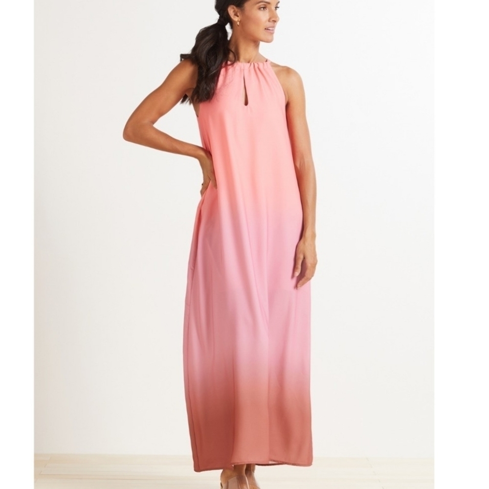 Roan + Ryan Lola Halter Dress Long Sleeveless Colorful Ombre Made in USA Sz XS.